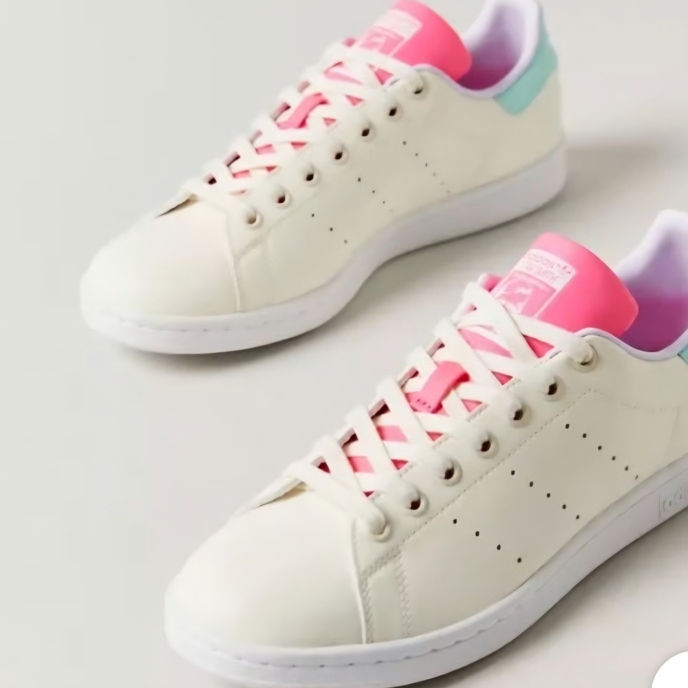 Women's White Sneakers with Pink and Mint Accents